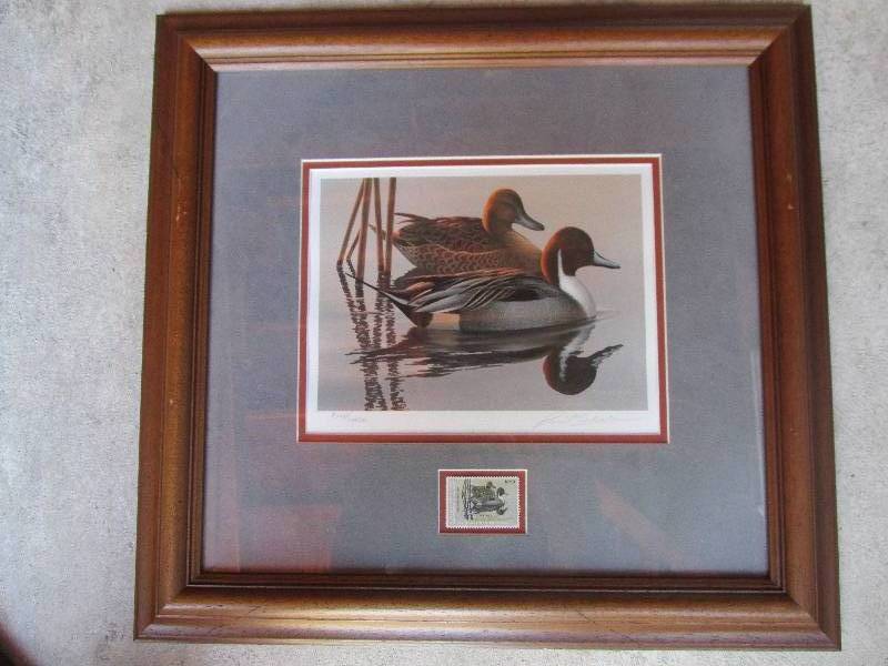 Framed duck stamp with signed numbe...