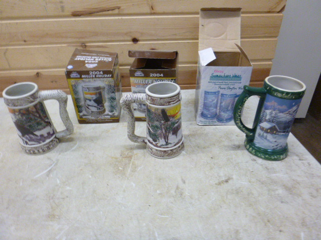 2 2004 Miller and 1 Coors Holiday Steins