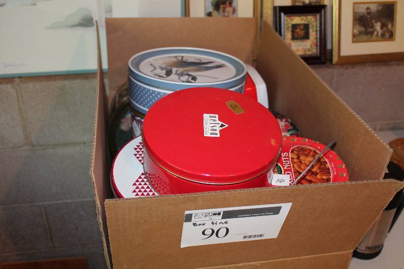 lot 90 image: Box Lot of Holiday Cookie Tins.
