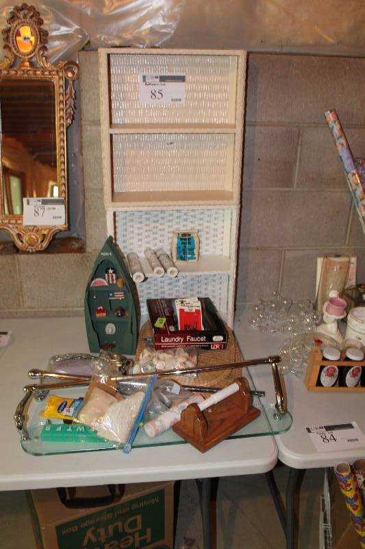 lot 85 image: Bathroom Lot Including Laundry Faucet Boat Decoration Metal Curtain Rod  Railing Piece And More.