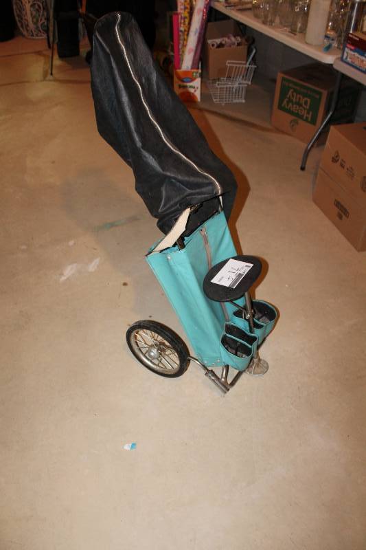 lot 71 image: Golf Rolling Cart wWheels, Bag Cover & Seat.