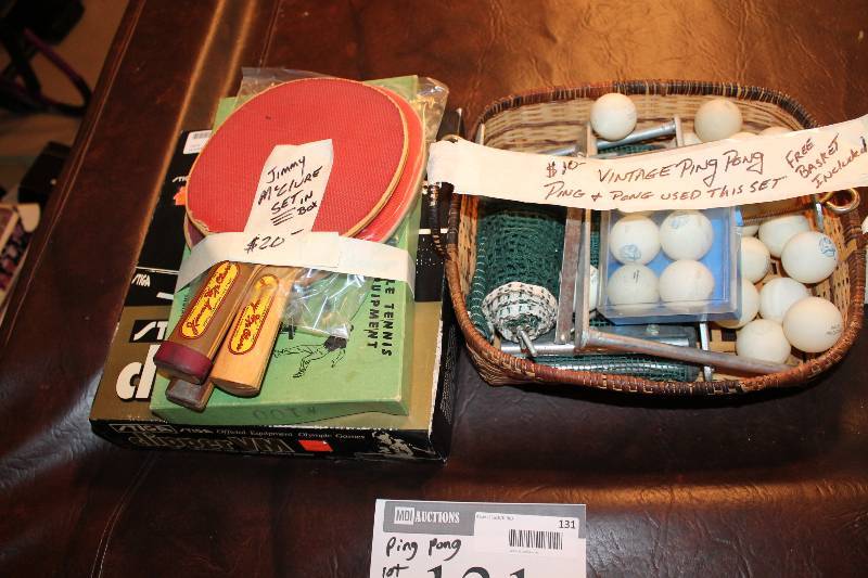 lot 131 image: Ping Pong Lot Including Net Balls Jimmy Mclure Set Paddles And More.