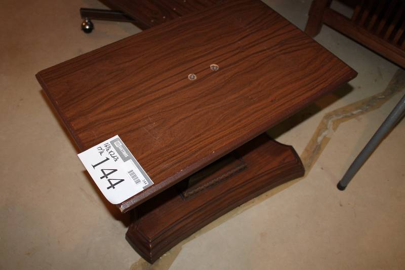 lot 144 image: Wooden Table wBase 16.5 x 26.5 x 17.5.