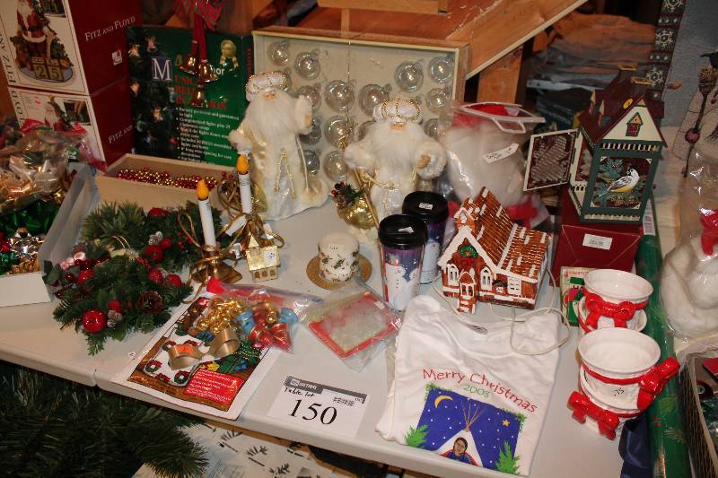 lot 150 image: Holiday Decoration Lot Including Christmas Wreaths Ornaments Decorative Santa Statues And More.