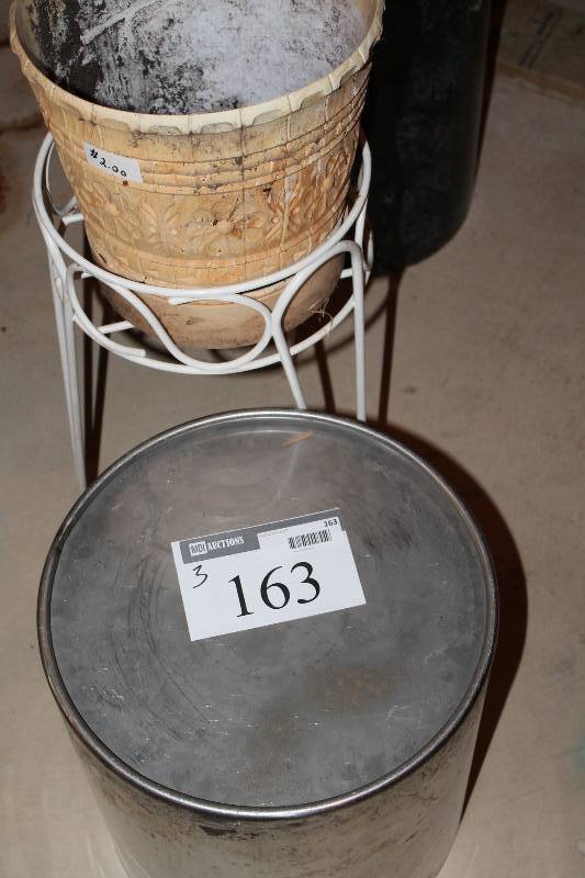lot 163 image: Lot of (3) Including Pot Metal Can Metal Stand.