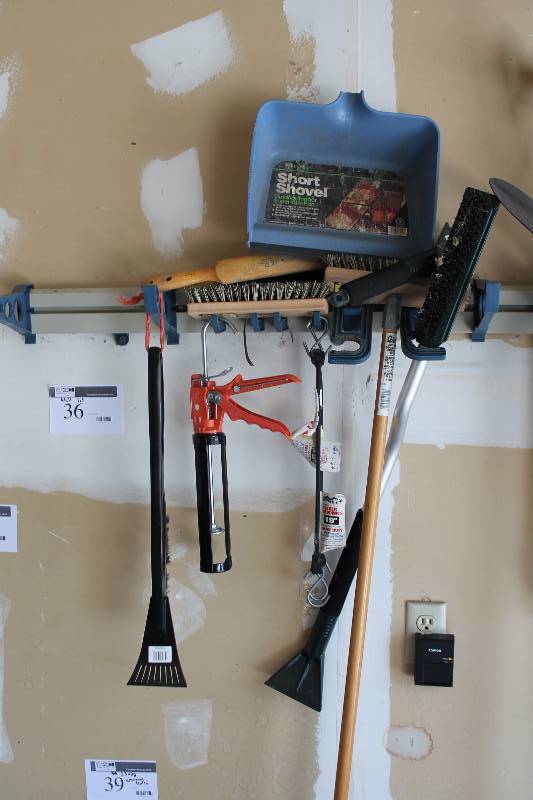 lot 36 image: Wall Lot Including Push Broom Dust Pan Ice Scrapers (2) And More.