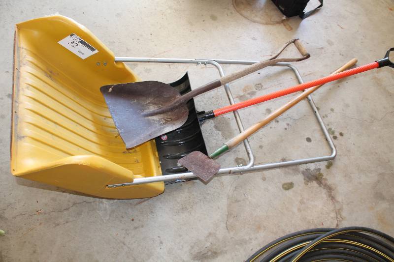 lot 32 image: Winter Lot Including Push Snow Shovel Metal Shovel Plastic Shovel And More.