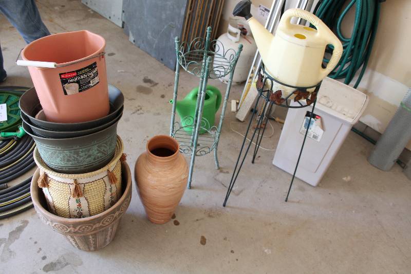 lot 21 image: Lot of (12) Plant Pots & Stand Bases.