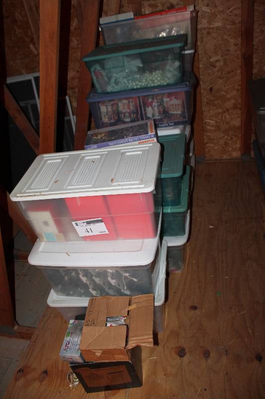 lot 41 image: Christmas Lot Including Christmas Lights Christmas Ornaments Christmas Decorations Totes And More.