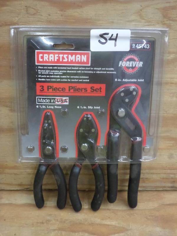 lot 54 image: New Craftsman 3-Piece Pliers Set ...