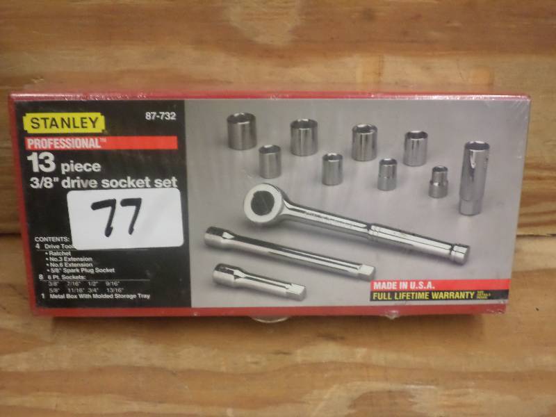 lot 77 image: New Stanley 13-Piece 38-Drive SAE...