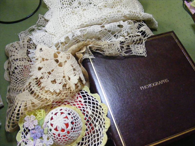Patriotic Pins, Doilies and Table Runner, Photograph Album