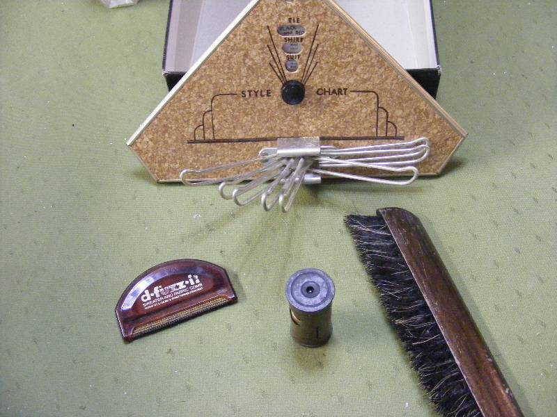 Vintage Mans Style Chart Tie Hanger, Vintage D-Fuzz-It, Vintage Brush, Vintage Mini Magnifier