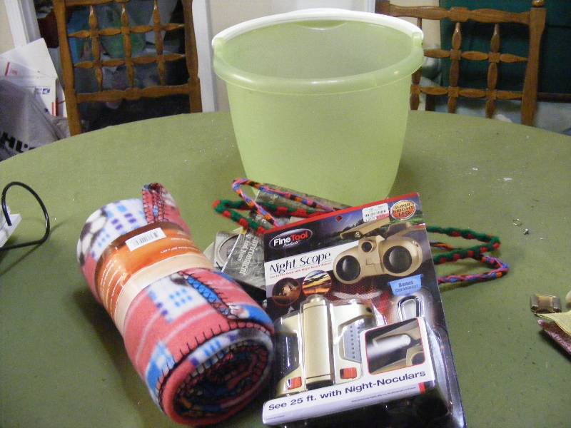 Plastic Bucket, New Fleece Throw, Night Scope in Package