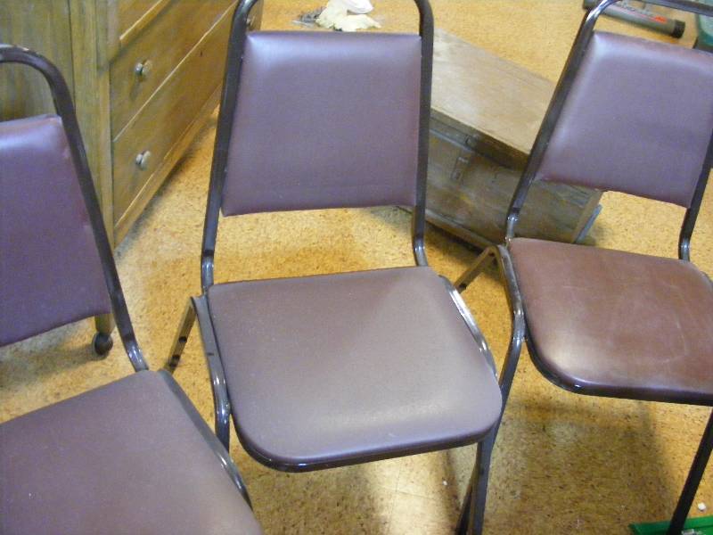 Three Stacking Chairs and 2 Folding Chairs