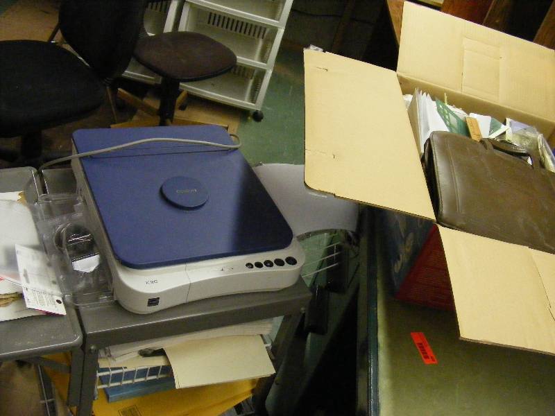 Copier on Rolling Stand and Office Supplies including Briefcase