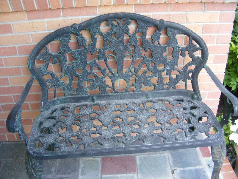 Wrought Iron Porch Bench in Flower Motif