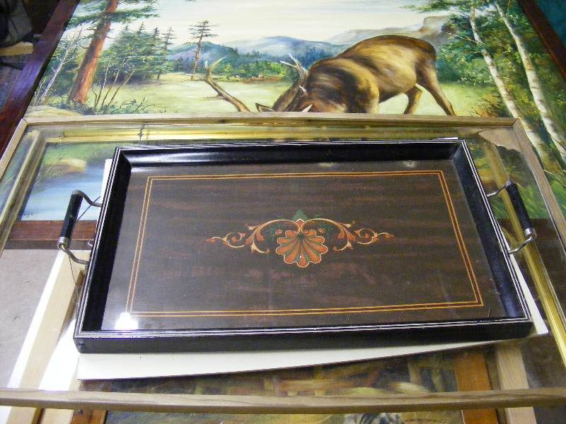 Glass Top Tray, Matting for Art, Picture, Original Paintings of Cats and Moose by Marie Gjellstad Hauge (Velvas Grandma Moses)