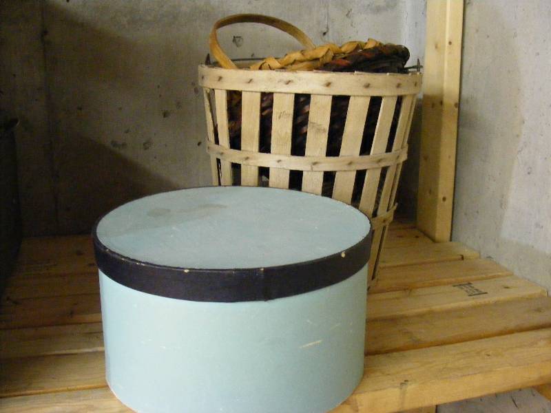 Wicker Baskets and Hatbox with Hats
