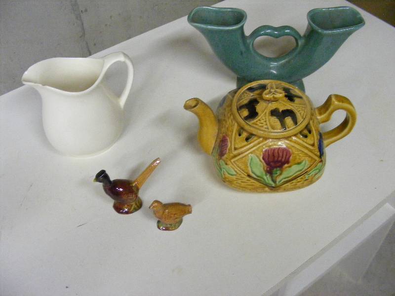Double Fluted Vase, Teapot, White Pitcher, Glazed S&P