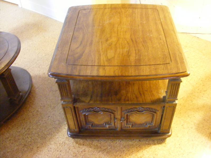 Wood Corner Table with Drawers