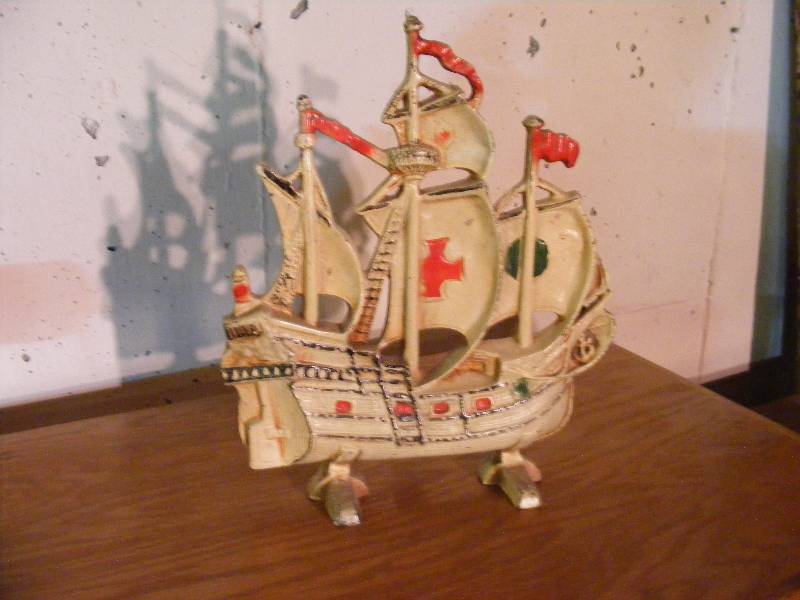 Vintage Painted Metal Ship Doorstop