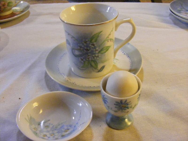 Alma Marler - Matching Set, Teacup and Saucer, Egg Cup, Tiny Plate