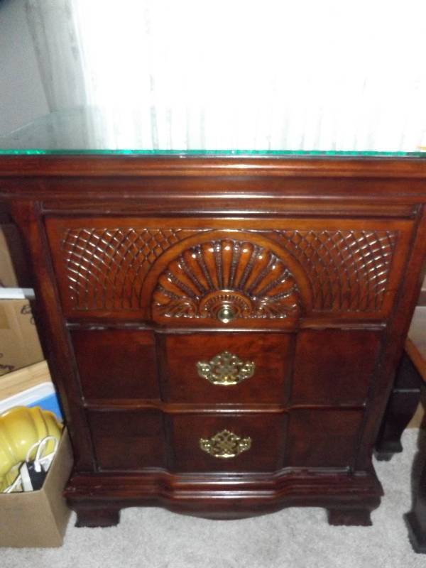 3 drawer side table with glass topper