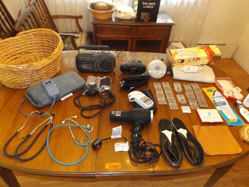 Healthcare accessories (stethiscopes, radios, blow dryer, hearing aid batteries, hotpad).