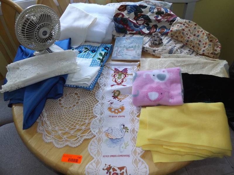 Linens, fan, misc fabric.