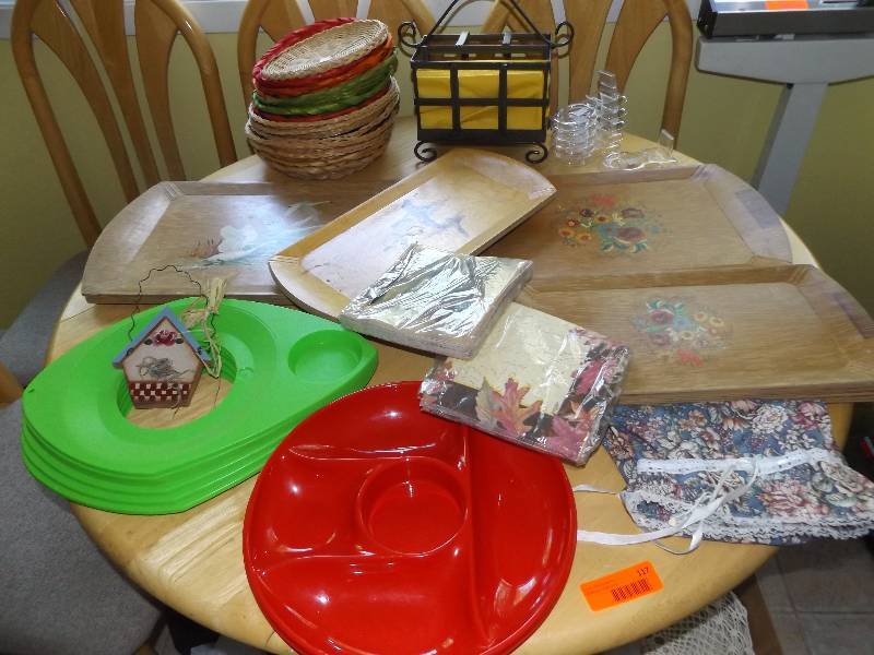 Trays, paper plate holders, napkin holder, misc.