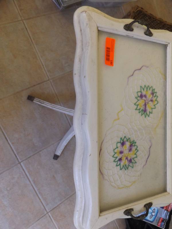 Tray table with removable top.