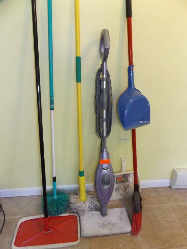 Shark steam cleaner, broom, mop, misc.
