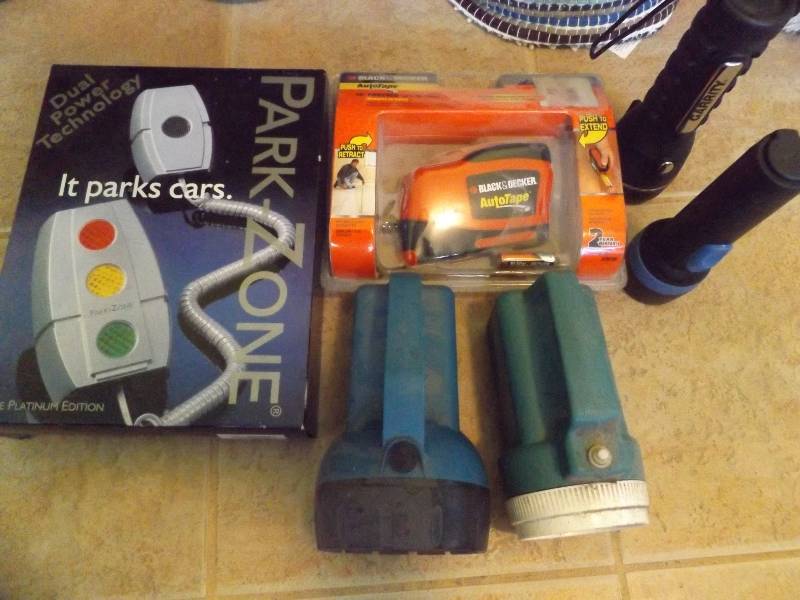 4 flashlights, Park Zone, Black & Decker Autotape.