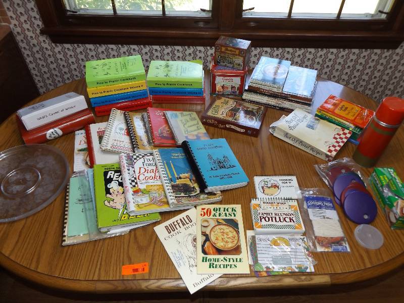 Cookbooks, tins, thermos.
