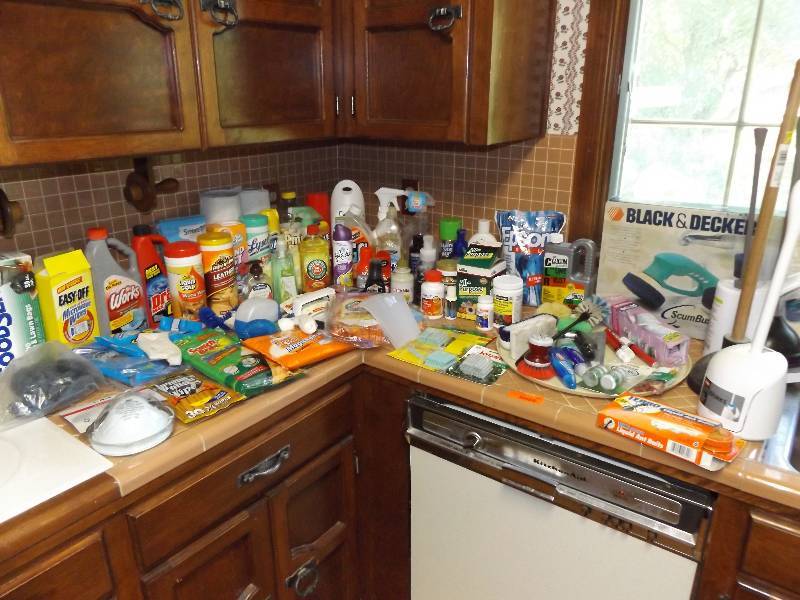 Cleaning supplies, plant food.