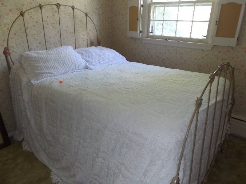Refinished Vintage Iron Bed and Bedding