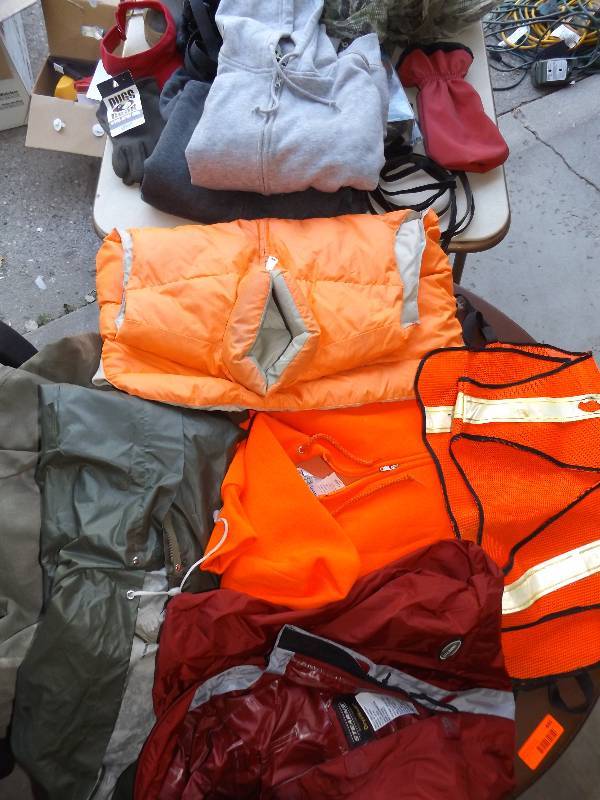 Boots, coats, gloves, duffel bag