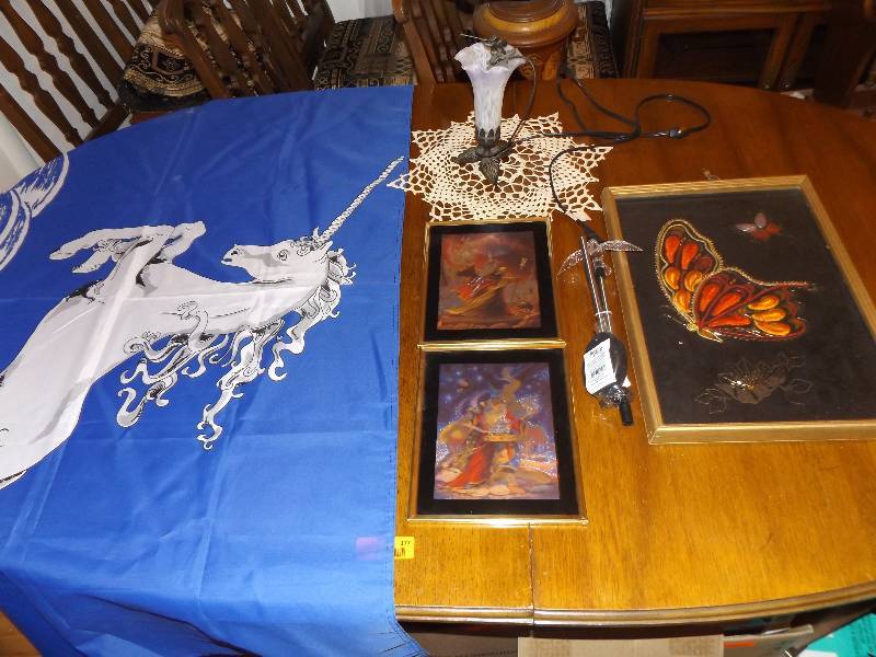 Fairy lamp, flag, pictures, misc.