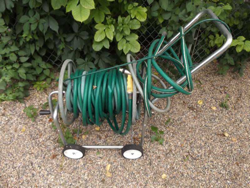 Garden Hose on Rolling Hose Holder