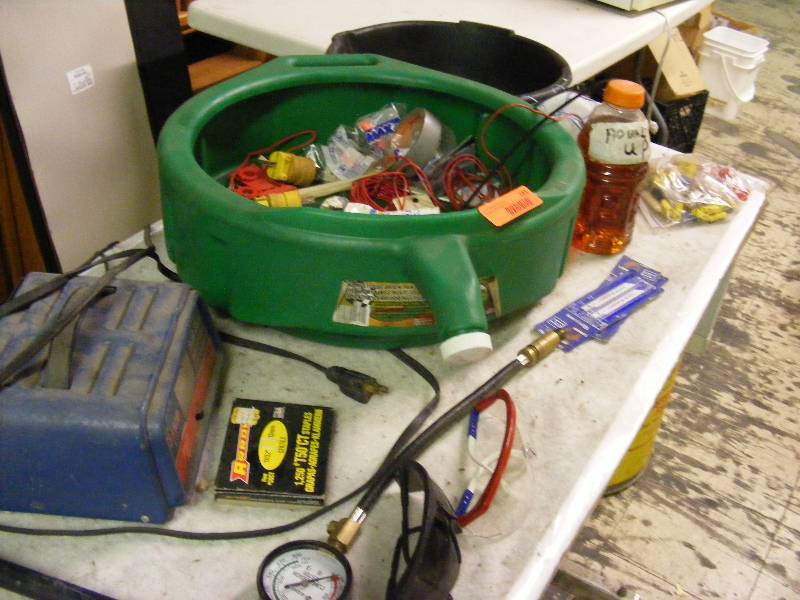 Oil Pan, Compression Tester, Blades, Safety Glasses, 6 amp Battery Charger, more