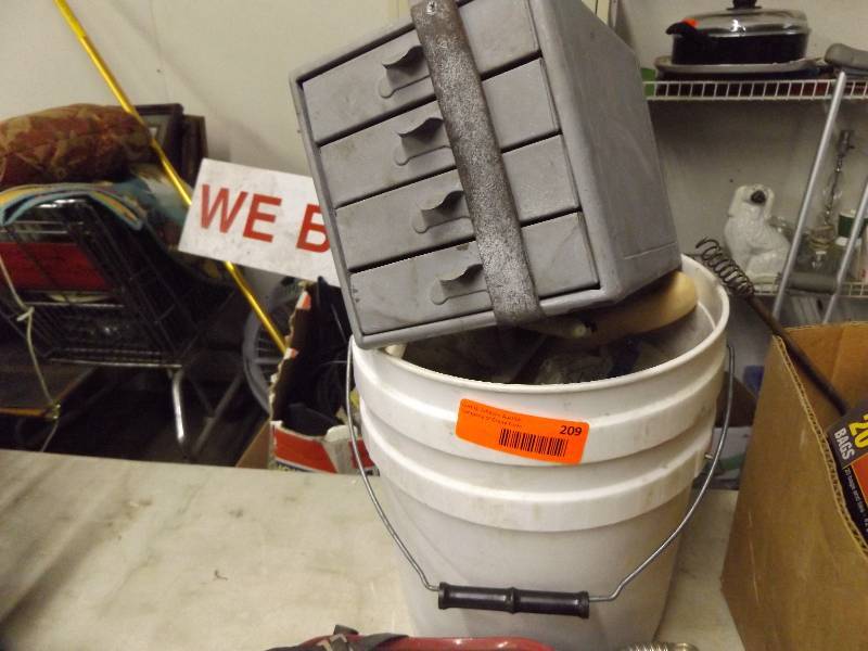 Grey Nuts and Bolts Box, Bucket with Brush, 12 Drum Sander Refills, more