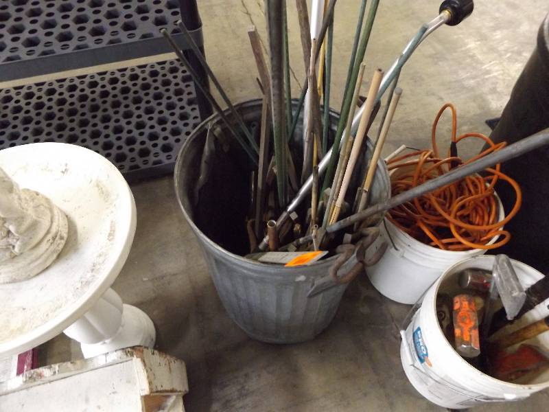 Metal Trash Can with Contents