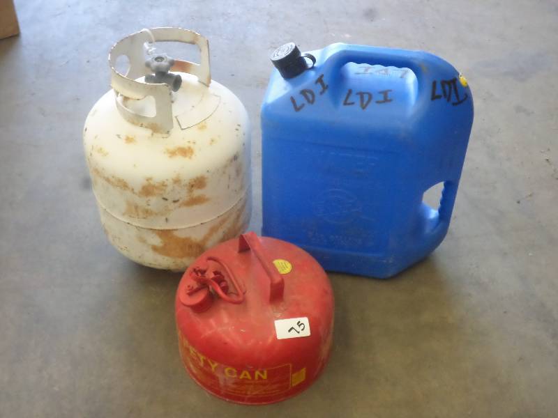 lot 75 image: (1) 20# LP Tank, (1) 5-Gallon Water...