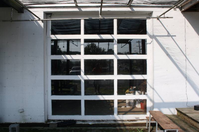 Glass panel and wood garage door