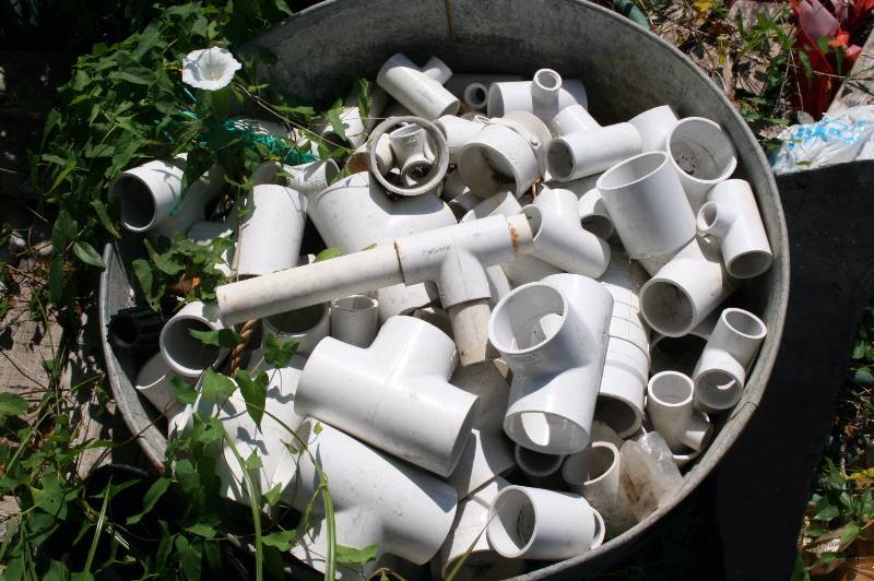 Large tub with pvc pipe fittings