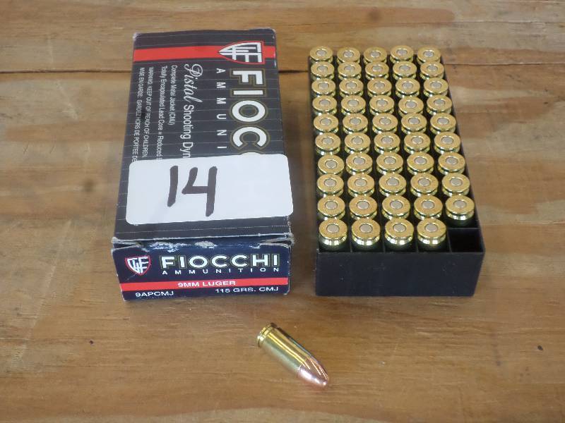 lot 14 image: (50) Rounds Fiocchi 9mm Luger 115Gr...