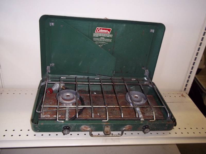 lot 10 image: 2 burner propane Coleman stove