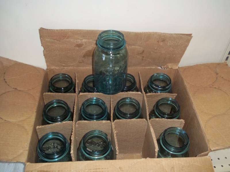 lot 34 image: Lot of 12 Blue Canning Jars 12 Regular Pints