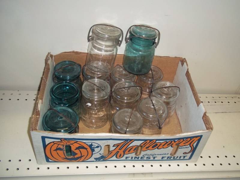 lot 43 image: Lot of 13 Canning Jars some with glass lids